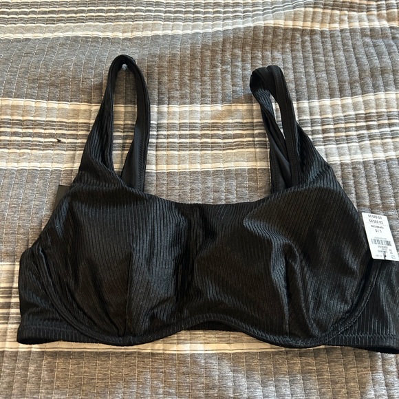 PINK Victoria's Secret Ribbed Black Bikini top size large - Picture 1 of 5